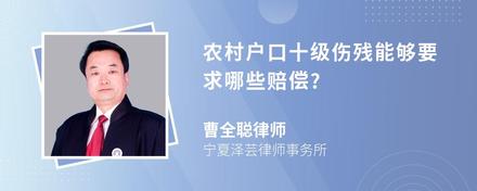 农村户口十级伤残能够要求哪些赔偿?